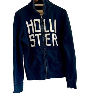 Hollister navy zippered jacket big lettering women, medium